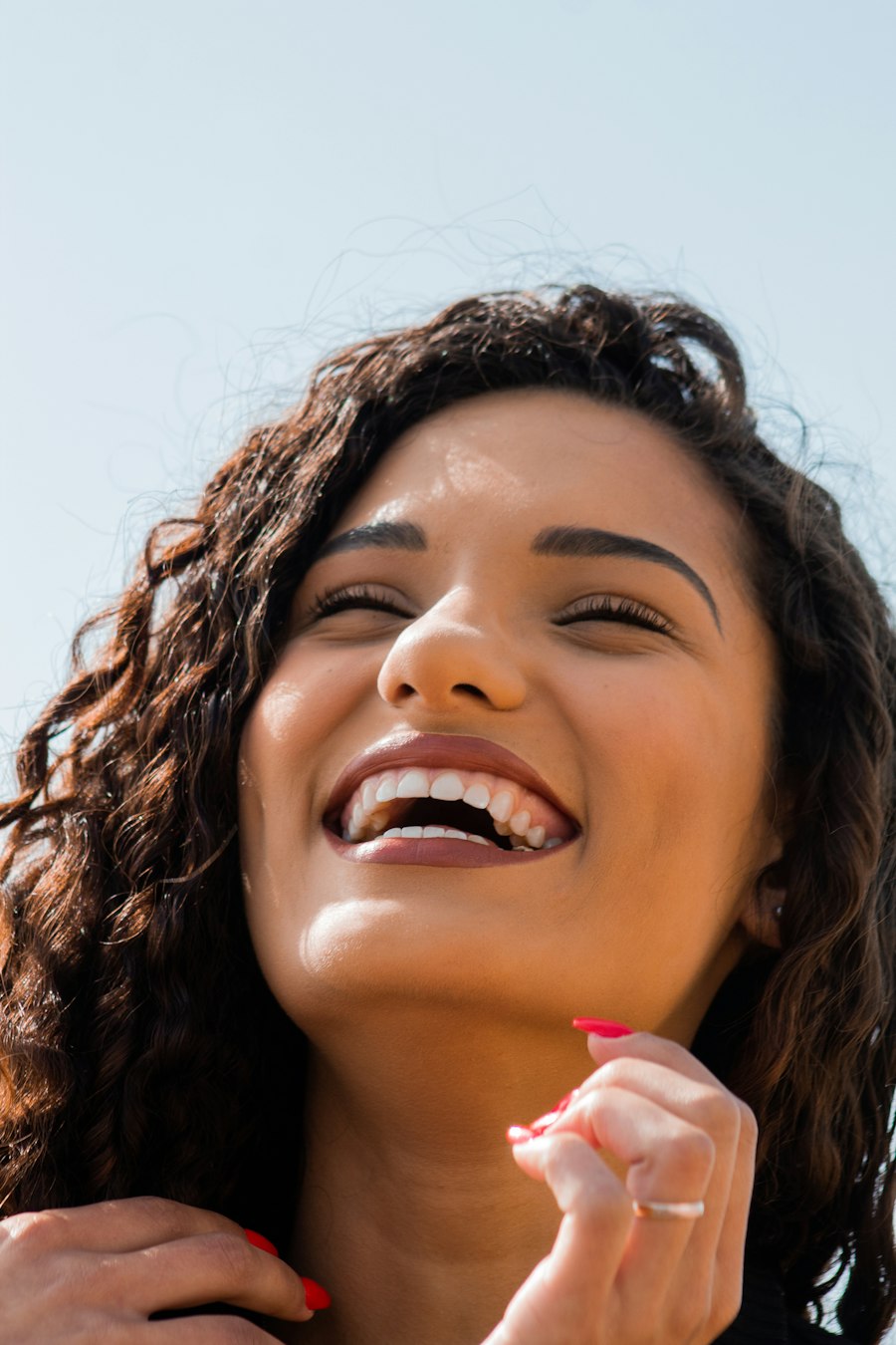 A woman laughing