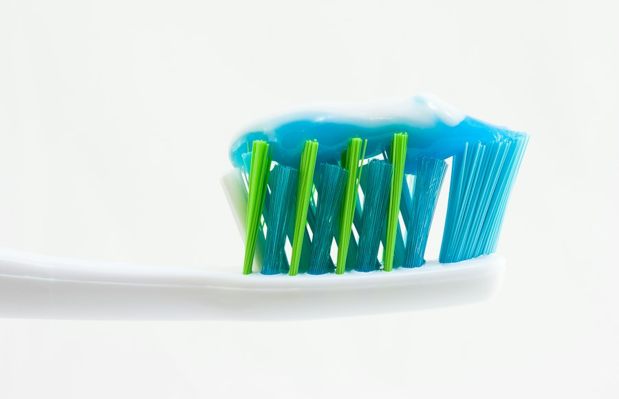 Toothbrush bristles on a white surface